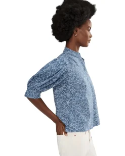 CeCe Chambray Short Sleeve Hidden Placket Top Women's