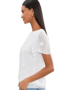 CeCe 3D Flower Applique Crew Neck Top Women's