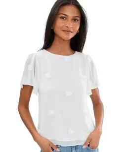 CeCe 3D Flower Applique Crew Neck Top Women's