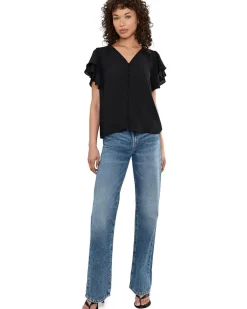 CeCe Double Flutter Sleeve Shirred Shoulder Top Women's