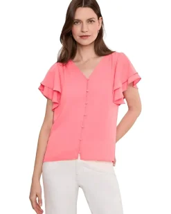 CeCe Double Flutter Sleeve Shirred Shoulder Top Women's