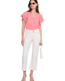 CeCe Double Flutter Sleeve Shirred Shoulder Top Women's
