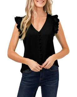 CeCe Double Ruffle Button Front Blouse Women's