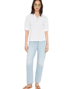 CeCe Elbow Puff Sleeve Mixed Media Lace Top Women's