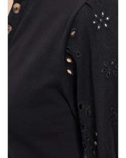 CeCe Elbow Puff Sleeve Mixed Media Lace Top Women's