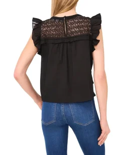 CeCe Lace Inset Ruffle Detail Top Women's