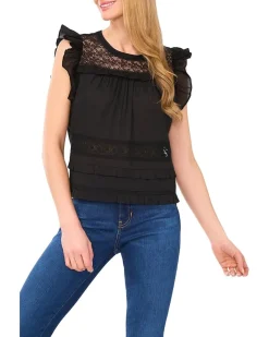 CeCe Lace Inset Ruffle Detail Top Women's
