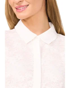 CeCe Lace Short Sleeves Hidden Placket Shirt Women's