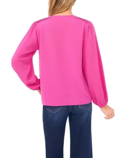 CeCe Long Sleeve Circular Trim Pintuck Top Women's