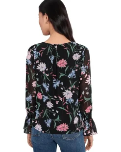 CeCe Long Sleeve Smocked Cuff Crew Neck Top Women's
