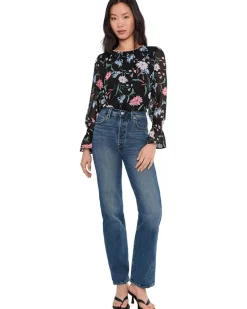 CeCe Long Sleeve Smocked Cuff Crew Neck Top Women's