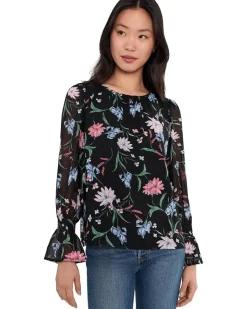 CeCe Long Sleeve Smocked Cuff Crew Neck Top Women's