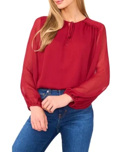 CeCe Long Sleeve Tie Neck Top Women's