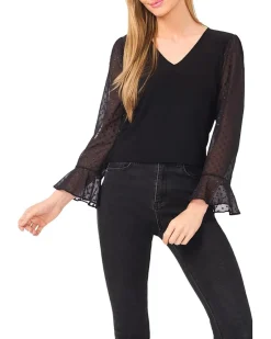 CeCe Mixed Media 3/4 Sleeve Knit Top Women's