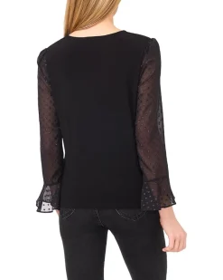 CeCe Mixed Media 3/4 Sleeve Knit Top Women's