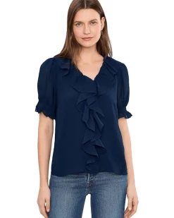 CeCe Ruffled Pintuck Elbow Sleeve Top Women's