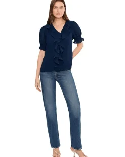 CeCe Ruffled Pintuck Elbow Sleeve Top Women's