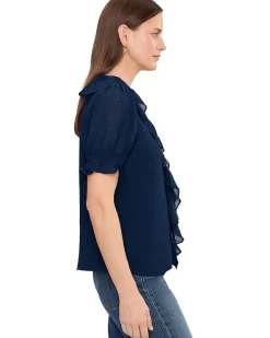 CeCe Ruffled Pintuck Elbow Sleeve Top Women's