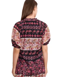 CeCe Ruffle Neck Raglan Split Seam Top Women's