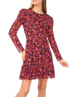 CeCe Shirred Long Sleeve Waist Tie Dress Women's