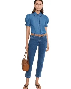 CeCe Short Sleeve Scallop Button-Up Top Women's