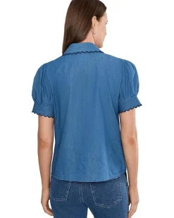 CeCe Short Sleeve Scallop Button-Up Top Women's