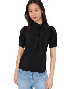 CeCe Short Sleeve Tie Neck Bow Knit Top Women's