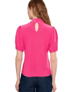 CeCe Short Sleeve Tie Neck Bow Knit Top Women's
