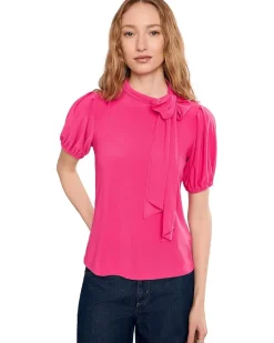 CeCe Short Sleeve Tie Neck Bow Knit Top Women's