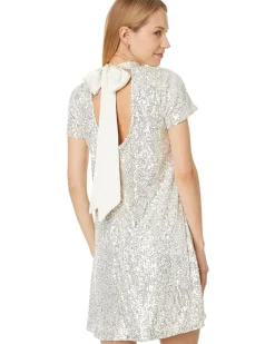 CeCe S/S Mock Nk Sequin A-Line Dress W/ Back Bow 246 Women's