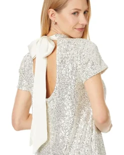 CeCe S/S Mock Nk Sequin A-Line Dress W/ Back Bow 246 Women's