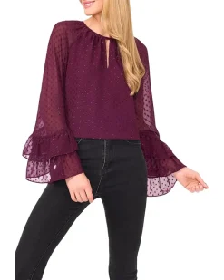 CeCe Tiered Sleeve Front Keyhole Blouse Women's