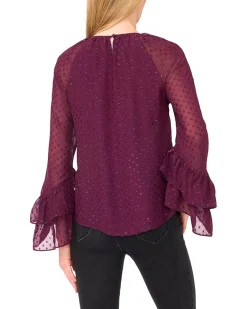 CeCe Tiered Sleeve Front Keyhole Blouse Women's
