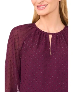 CeCe Tiered Sleeve Front Keyhole Blouse Women's