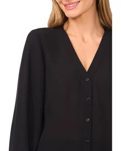 CeCe V-Neck Button Front Long Sleeve Top Women's