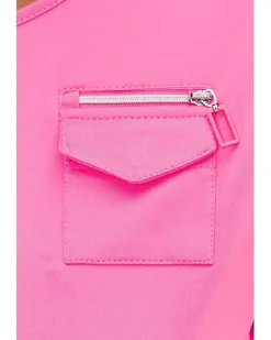 Jamie Sadock Crew Neck Pocket Lux Fabric Pink Women's