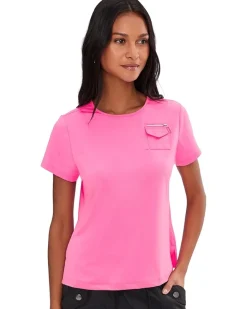 Jamie Sadock Crew Neck Pocket Lux Fabric Pink Women's