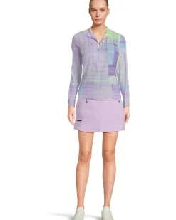 Jamie Sadock Long Sleeve Tartan Print Sunsense 1/4 Zip Top Women's