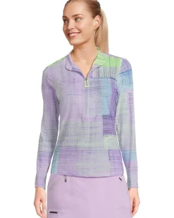 Jamie Sadock Long Sleeve Tartan Print Sunsense 1/4 Zip Top Women's