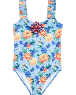 Janie and Jack Blue Floral Onepiece Swimsuit (Toddler/Little Kid/Big Kid)