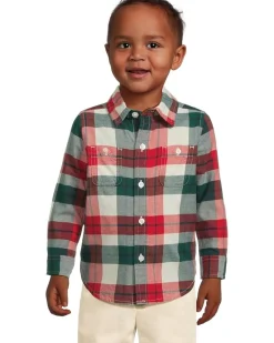 Janie and Jack Plaid Twill Button Down Shirt (Infant)