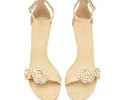 Lauren Ralph Lauren Allie Mid-Heel Floral-Trim Raffia Sandals Women's