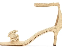 Lauren Ralph Lauren Allie Mid-Heel Floral-Trim Raffia Sandals Women's