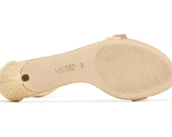 Lauren Ralph Lauren Allie Mid-Heel Floral-Trim Raffia Sandals Women's