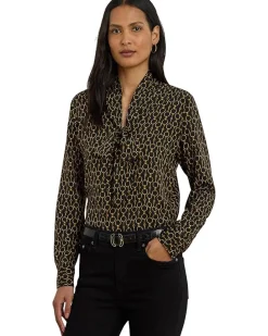 Lauren Ralph Lauren Chain-Print Crepe Tie Neck Blouse Women's