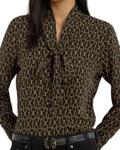 Lauren Ralph Lauren Chain-Print Crepe Tie Neck Blouse Women's