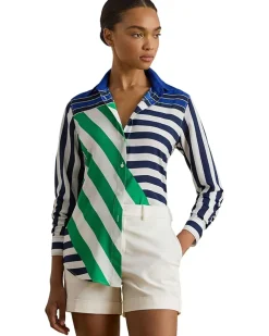 Lauren Ralph Lauren Classic Fit Striped Crepe Shirt Women's