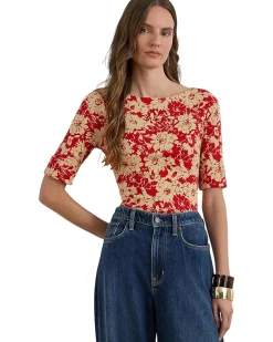Lauren Ralph Lauren Floral Stretch Cotton Boatneck Tee Women's