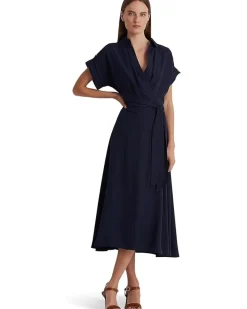 Lauren Ralph Lauren Petite Belted Crepe Dress Women's
