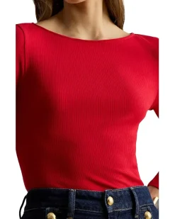 Lauren Ralph Lauren Petite Rib-Knit Cotton-Blend Boatneck Tee Women's